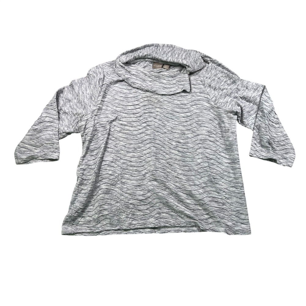 Chico's Gray Textured Cowl‎ Neck Zip Pullover Size 3 XL